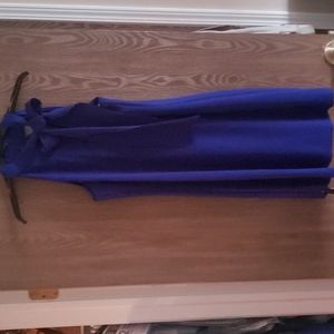Dressy dress Royal Blue never worn goes to the knee high neck with bow and high
